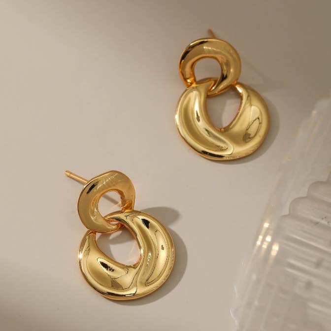 Or Boucles d'oreilles pendantes géométriques à cercle irrégulier DPJE1317 en vente sur Faire0