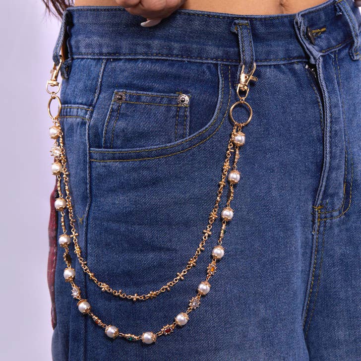 MKS America - Wholesale Pants/Jean Chain - Unisex - Diamond Flower Pearl Pants Chain1