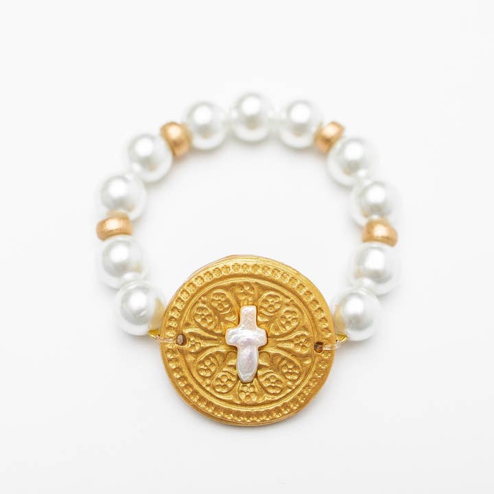 Pearls with Pearl Cross Bracelet for wholesale by Hidden Truth Jewelry