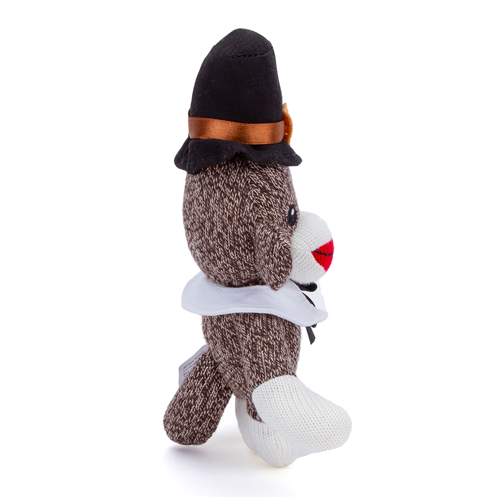 Plushland - Wholesale Stuffed/Plush Toy - Kids & Baby - 6" Thanksgiving Sock Monkey | Holiday Plush in Cap & Collar2