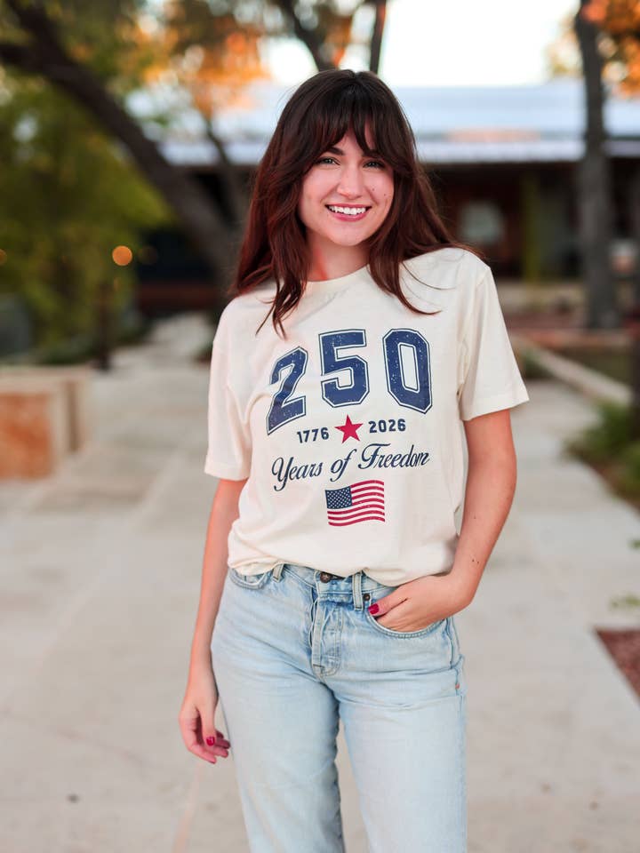 250 Years Of Freedom - S/S Crew (Cream) for wholesale by Jadelynn Brooke