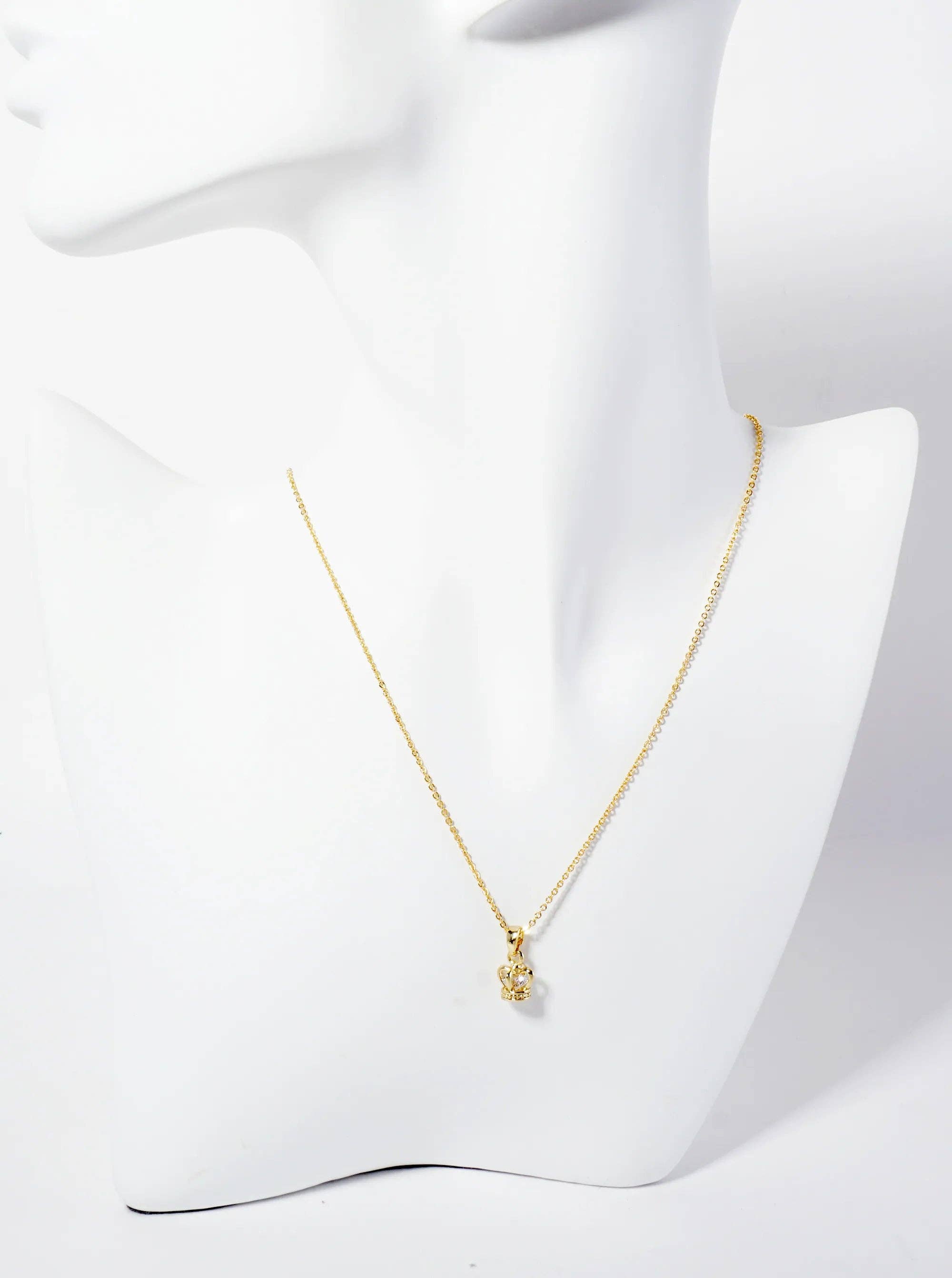 Wild Honey - Wholesale Pendant/Charm Necklace - 18K-Gold-Dipped Cubic-Zirconia Crown Pendant Necklace1