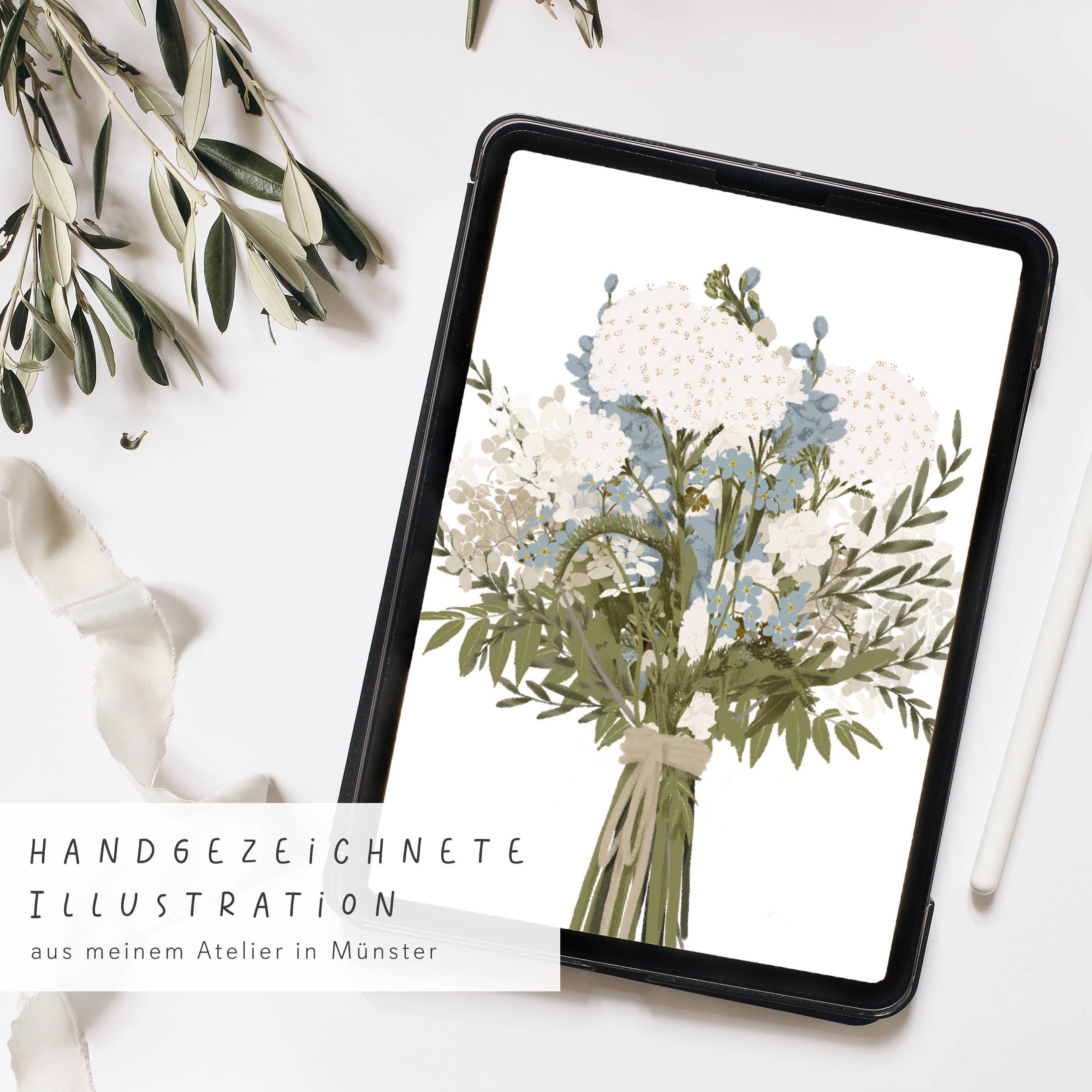 Wildblumen Atelier - Wholesale Congratulations Card - Postcard Bouquet of White and Blue, FSC certified2