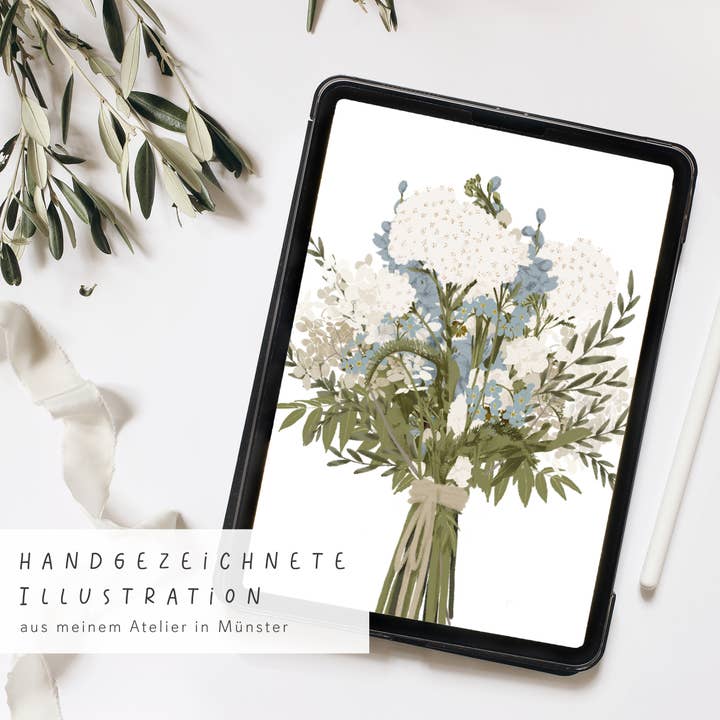 Wildblumen Atelier - Wholesale Congratulations Card - Postcard Bouquet of White and Blue, FSC certified2