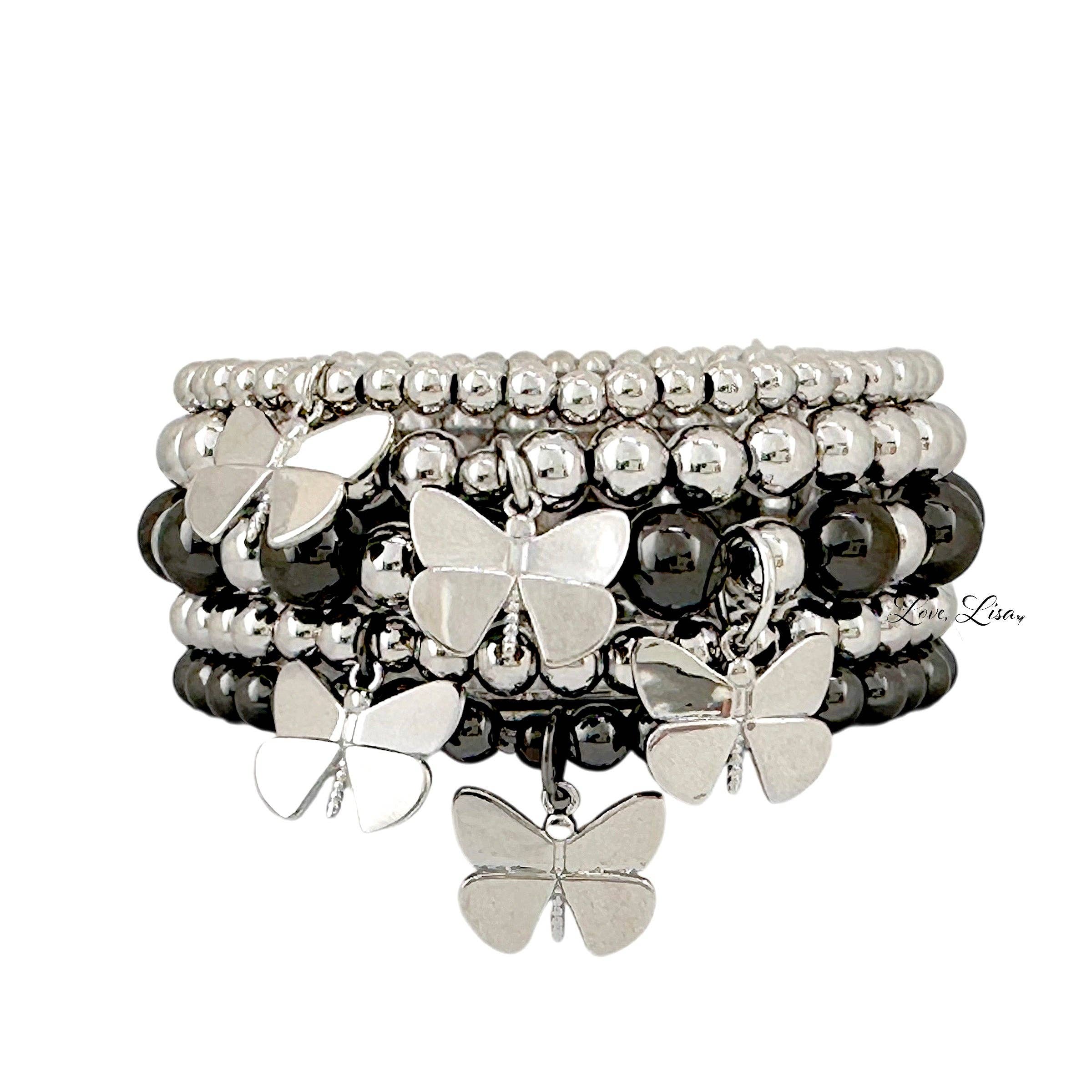 Love, Lisa – wholesale Charm/dangle bracelet – Bailey Butterfly Stack of Beaded Bracelets2