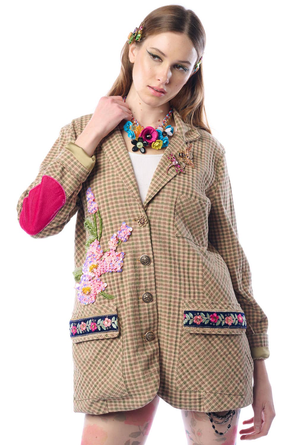 Aratta | Women's Fashion - Wholesale Blazer - Women's - Diana Beige Floral Blazer | Plaid Blazer | Flowery Jacket