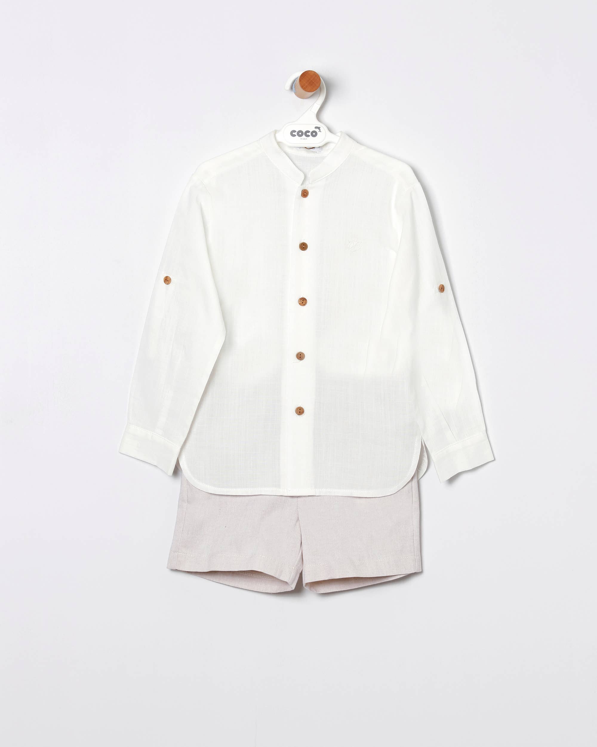 COCO ACQUA – Großhandel Top- & Shorts-Set – Kinder – Voile Flame Hemd mit langen Ärmeln und Leinen-Bermuda-Set3