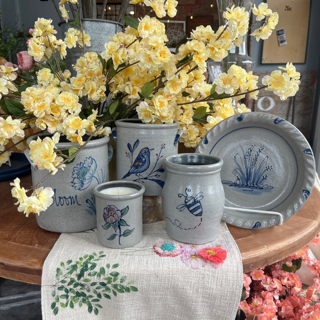 Rowe Pottery - Wholesale Jar/Filled Candle - Candle Crock- Spring Bird2