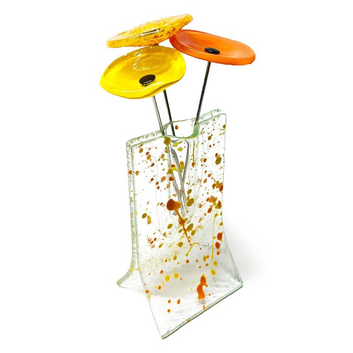 CARNEOL GLASS - Vendita all'ingrosso Vasi - Piccolo vaso a pois 8X13 cm in giallo-arancio