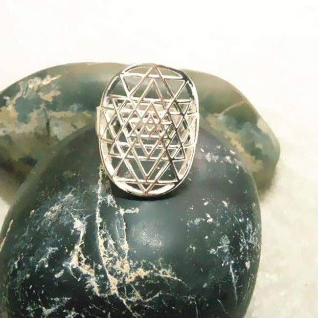 KARMA YOGA SHOP - Wholesale Band/Stacked Ring - 925 Silver Sri Yantra Ring2
