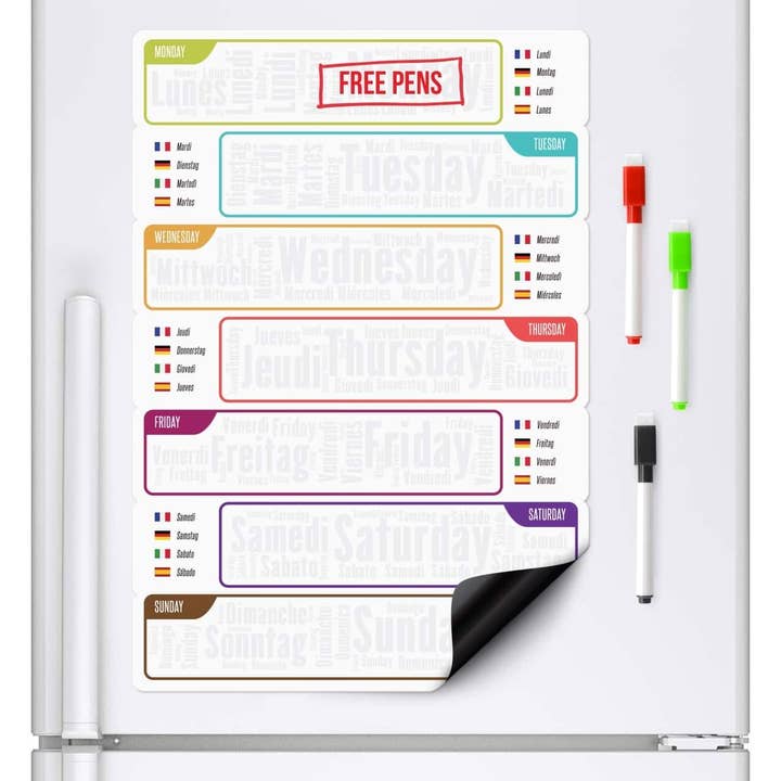 Wholesale Gifts Tomorrow - Wholesale Whiteboard/Dry-Erase Board - MULTI-LANGUAGE Magnetic Weekly Chore Chart Fridge Planner A3