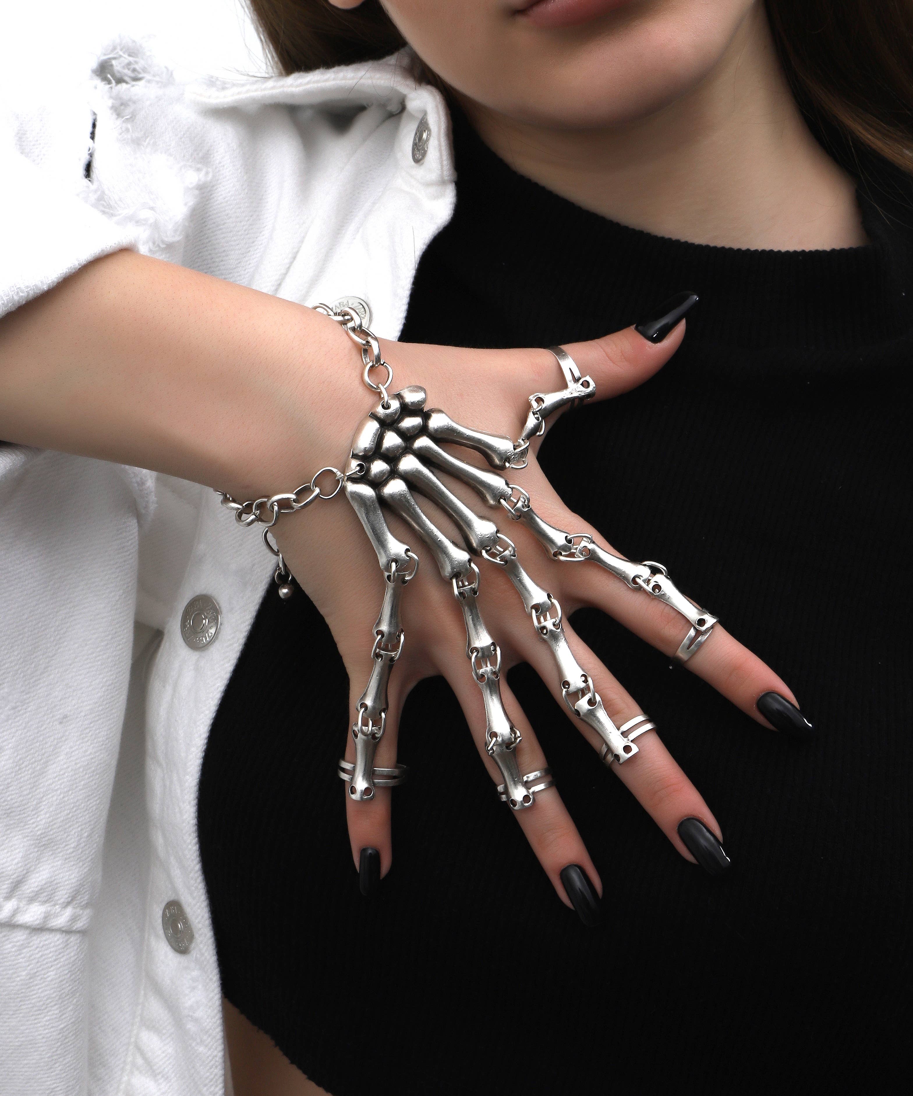 AVENS - Wholesale Jewelry Set - Silver plated bracelet and free size skull ring6