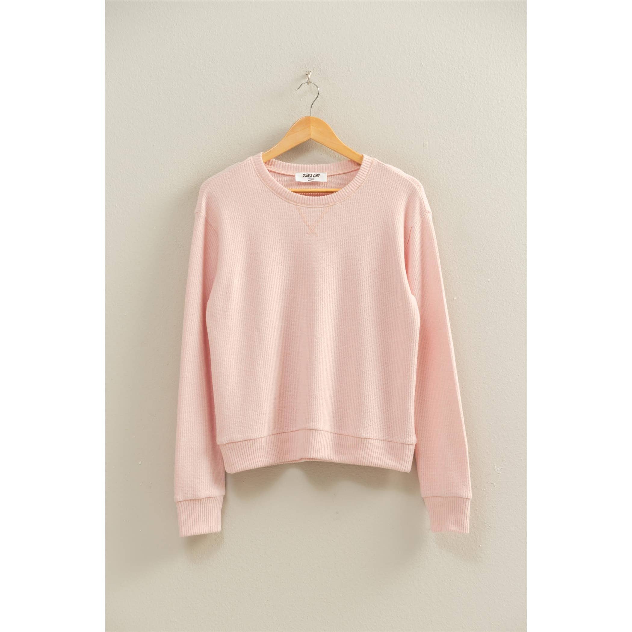 Double Zero - Wholesale Knit Top - Women's - Brushed Waffle Crew Neck Long Sleeve Top23