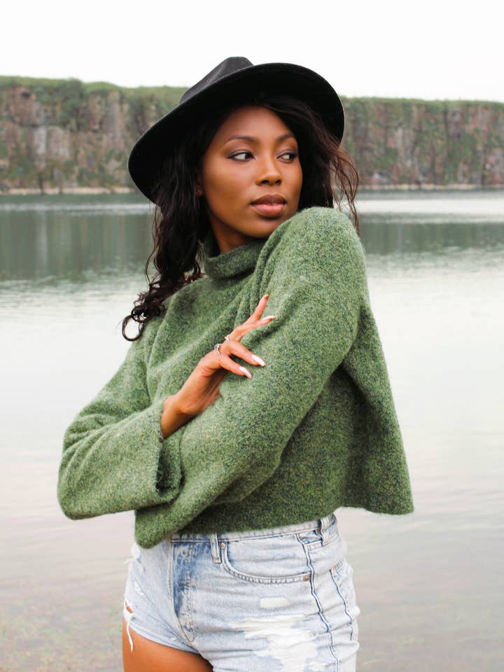 Kiwi Green Handmade Sienna Jumper in Boucle Alpaca Wool for wholesale by Noa & Rain