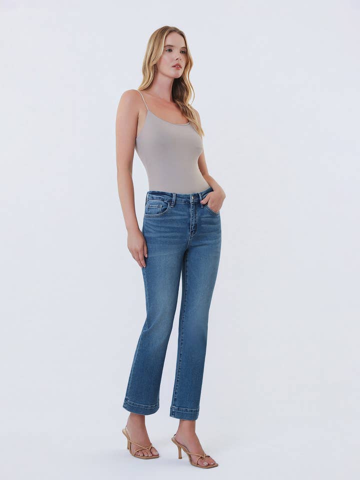 HIGH RISE SEAMLESS WB TROUSER HEM KICK FLARE JEANS T6687 for wholesale by VERVET by FLYING MONKEY