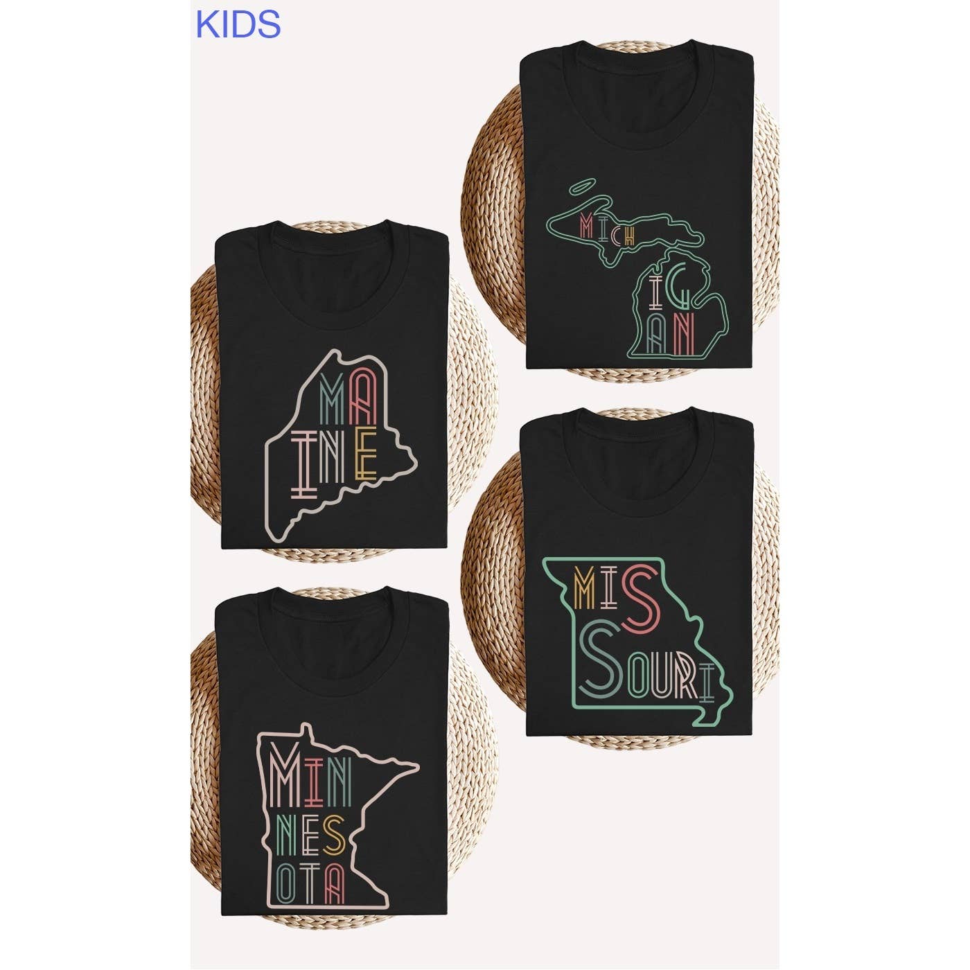 Kids By Kissed Apparel - Vente T-shirt sérigraphié – enfant - T-shirts graphiques Neon State Shape pour enfants5