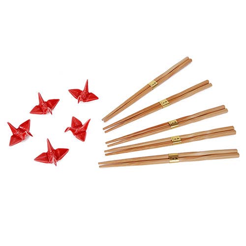 CHOPSTICK REST GIFT SETS – RED ORIGAMI CRANES for wholesale by Fuji Merchandise Corporation