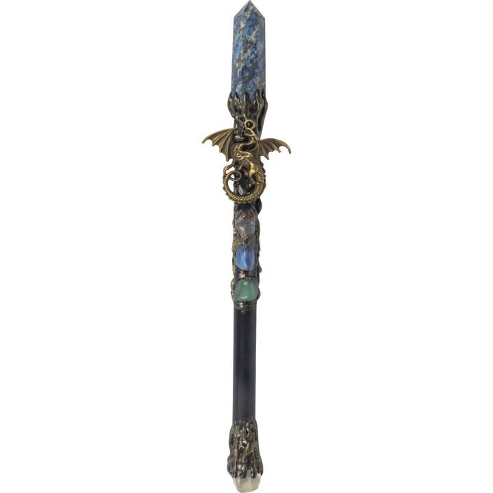 Kheops International - Wholesale Meditation Supplies - Magick Wand - Lapis Point w/ Gold Dragon (Each)