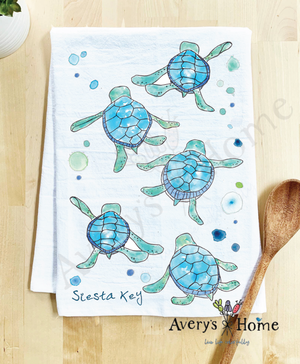 Avery's Home - Vente Torchons - Serviette de cuisine personnalisable avec adorables bébés tortues marchant sur la côte41