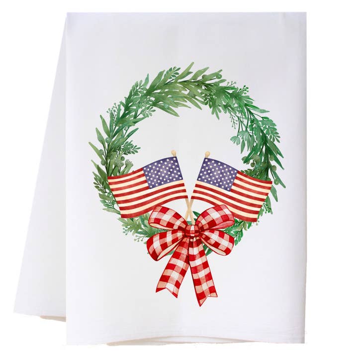 Flag Wreath Kitchen Towel for wholesale by Cora & Pate