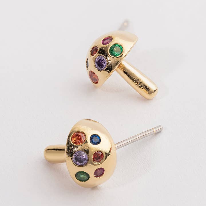 Goldene Pilz-Ohrstecker mit bunten Steinen für den Großhandel von Frem