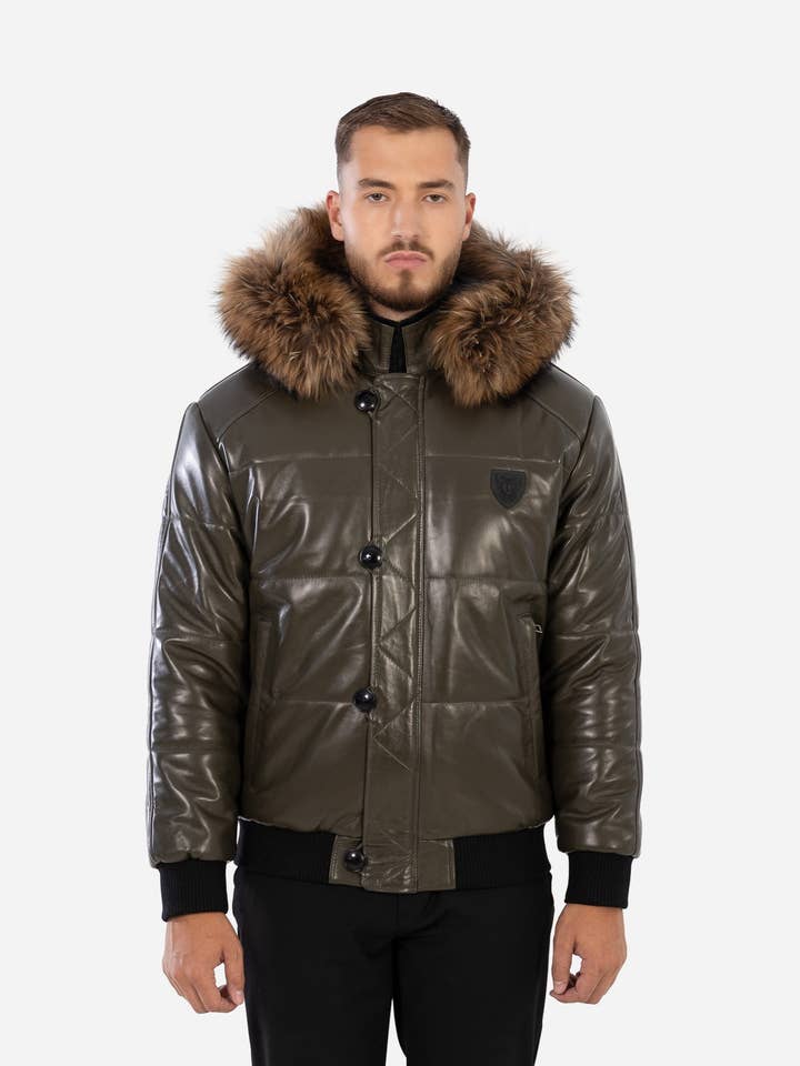 Arctic Men’s Winter Leather Coat With Natural Fur for wholesale by Cuir Dimitri