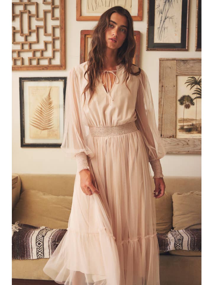 in february - Wholesale Dress - Women's - ROMANTIC IN DELICATE SHEER MESH V-NECK MIDI DRESS
