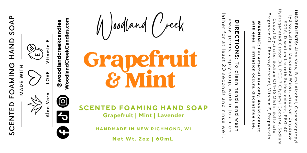 Woodland Creek Candles - Wholesale Hand Soap/Wash - Grapefruit and Mint Scented Foaming Hand Soap1