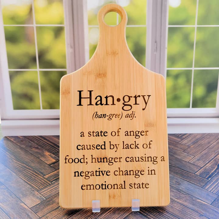Hangry Engraved Cutting Board - 13 1/2" x 7" for wholesale by The Purple Chickadee