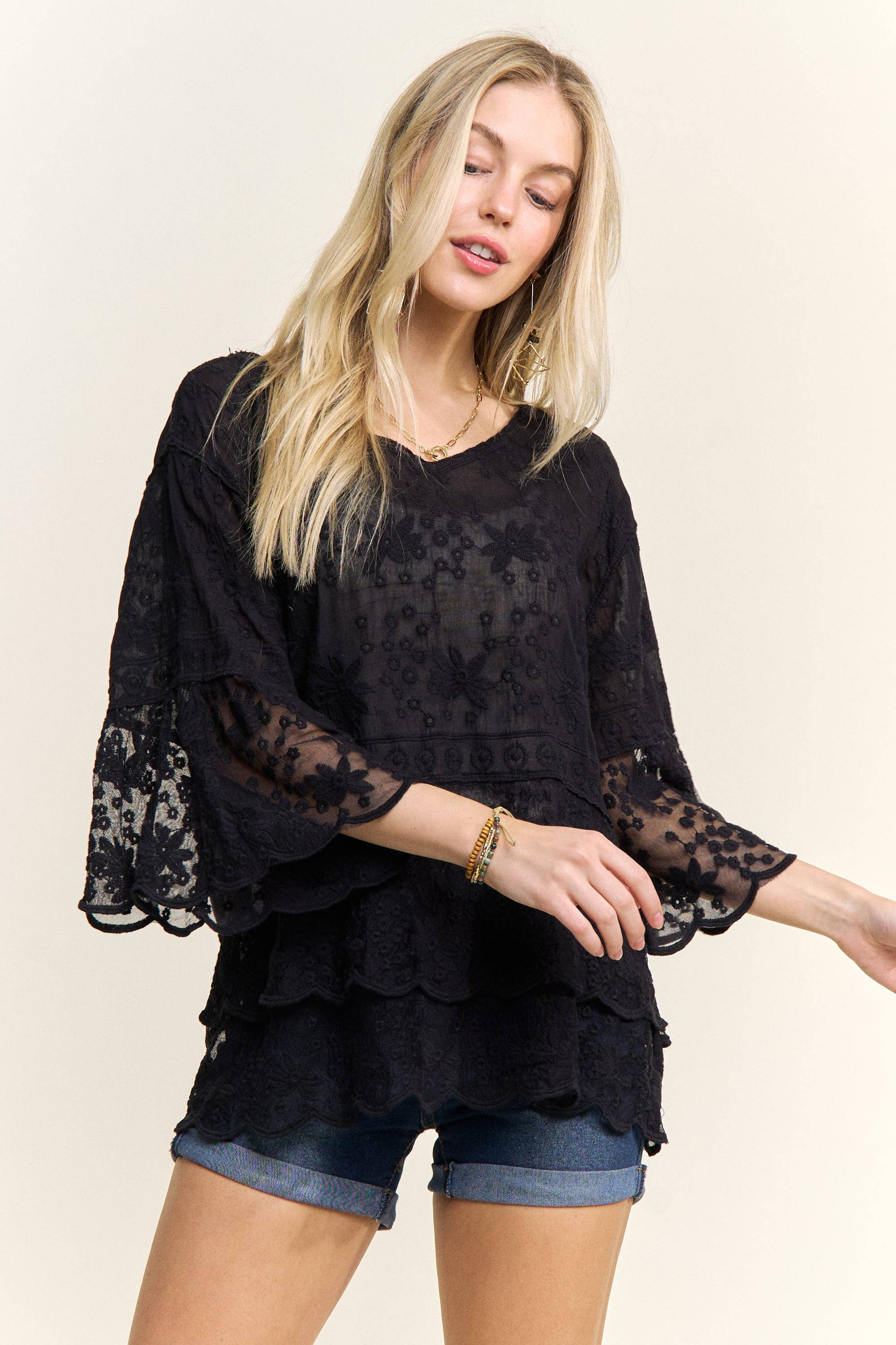 ADORA LA – wholesale Blus - Dam – CET3907 - 3/4 ÄRMAR SPETSBLOUS11