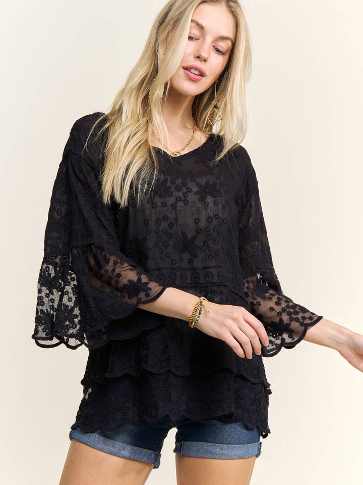 ADORA LA – wholesale Blus - Dam – CET3907 - 3/4 ÄRMAR SPETSBLOUS11