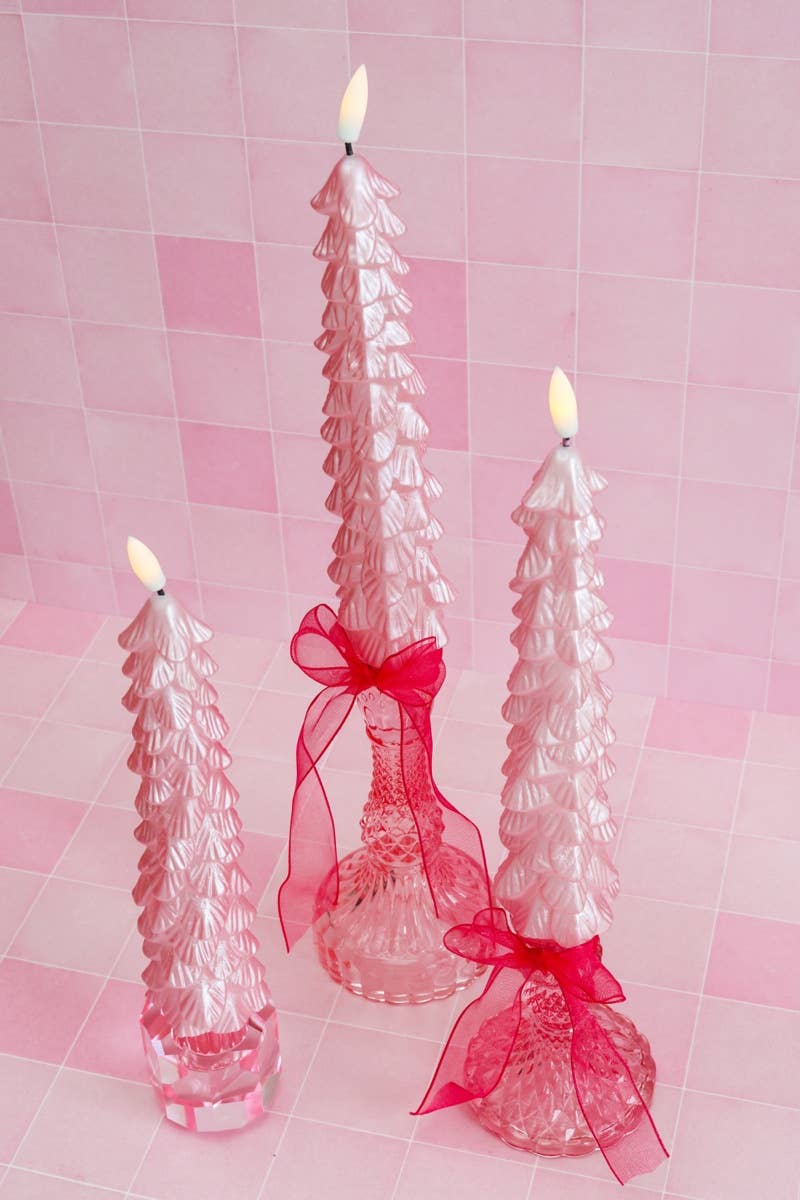 Aifcandles - Venta al por mayor Vela sin llama - Juego de 2 velas LED rosadas en forma de árbol de Navidad con control remoto2