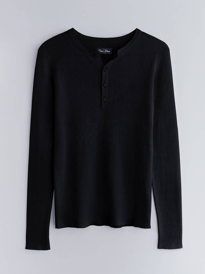 Ribbed Henley Black for wholesale by ONE DNA