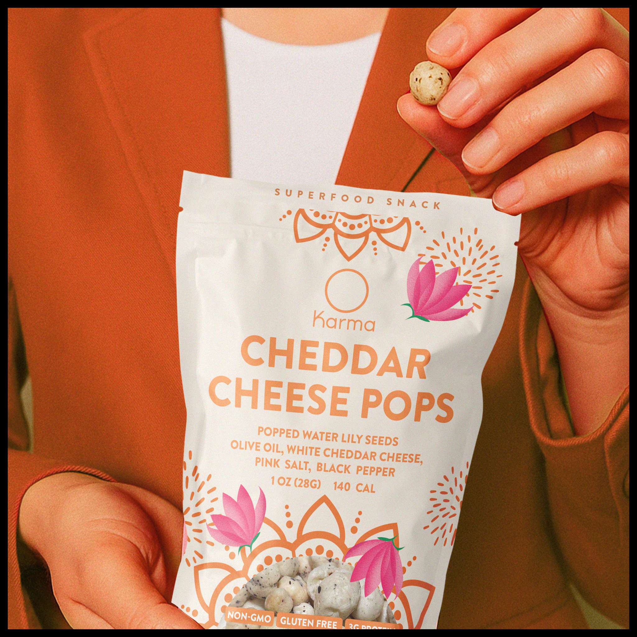 Karma Wellness Kitchen - Wholesale Puffed Snack - White Cheddar Cheese Karma Pops4