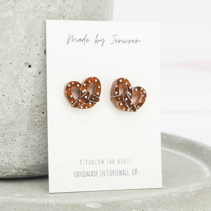 Brown marble pretzel studs for wholesale by MadebyJenWren