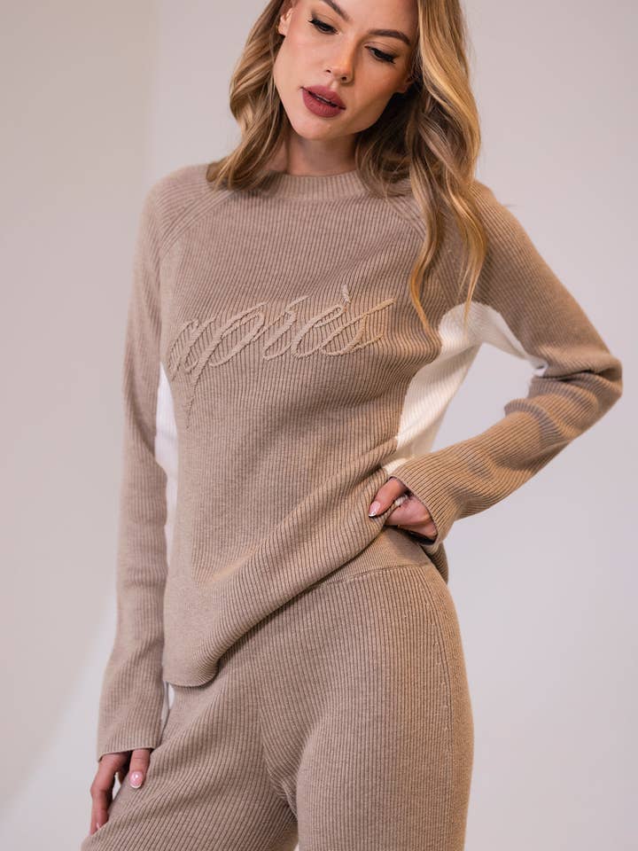 Après Chalet Geribbelde Gebreide Set — Champagne voor wholesale door Après Actif