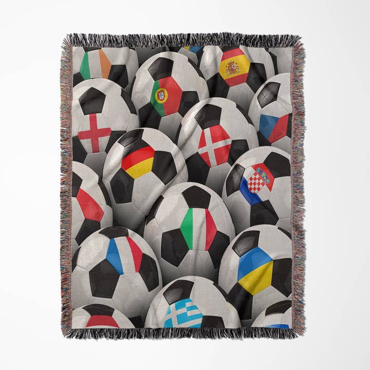 3dRose - Wholesale Throw Blanket - 3dRose, England Germany Portugal Spain, DM, Czech Republic Italy France Greece Ukraine flags on Soccer balls, Blanket0