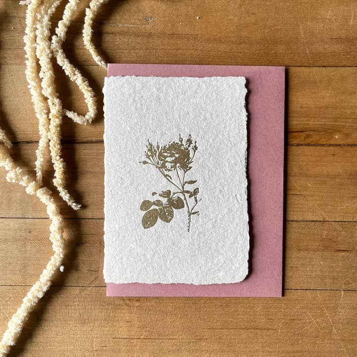 Bat Flower Press - Wholesale Everyday Greeting Card - Gold rose handmade greeting cardÂ