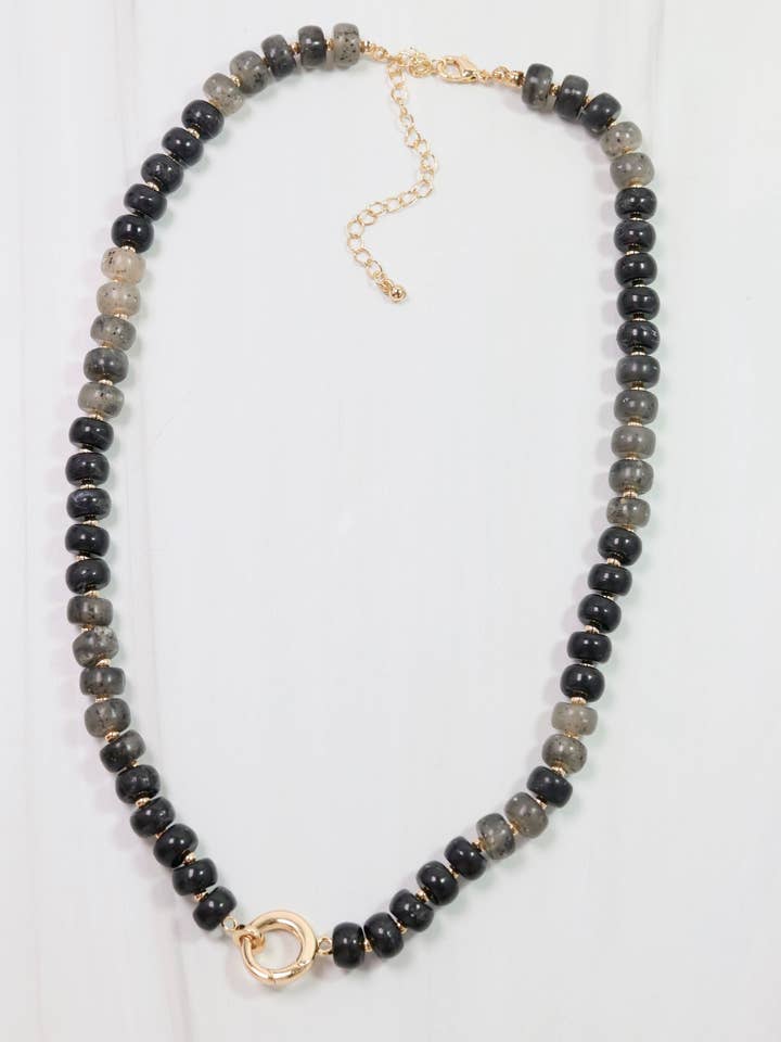 Tiara Beaded Toggle Necklace Black for wholesale by Caroline Hill