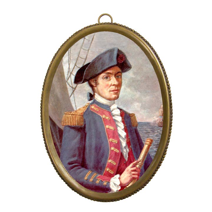 John Paul Jones Print in Antiqued Beaded Brass Frame, 6-1/4” for wholesale by Madison Bay Co. - Historical Home Decor Reproductions