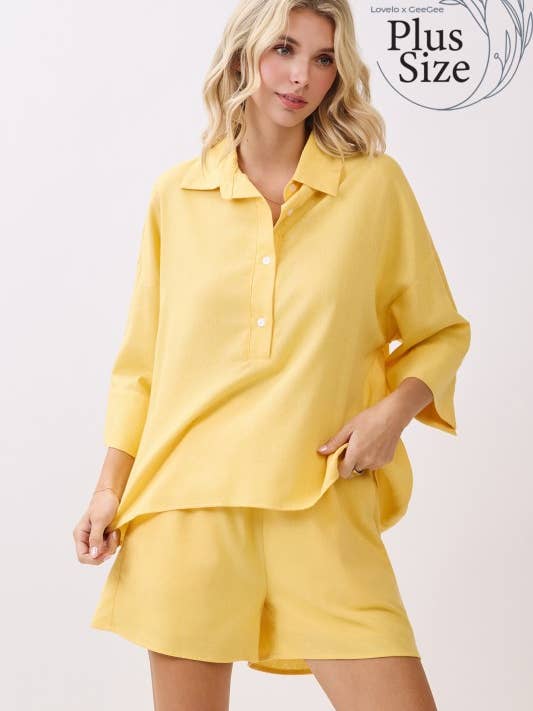 Plus Size Short Sleeve Collared Top CT52447PL for wholesale by GeeGee x Lovelo