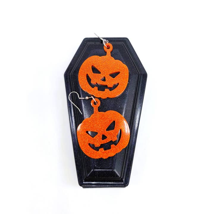 Halloween Pumpkin Jack-O-Lantern Eco-Friendly Earrings for wholesale by Slightly Askew Art