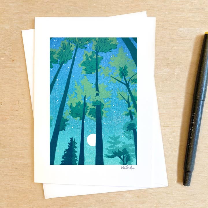Full Moon Forest Greeting Card for wholesale by Nan Onkka Prints