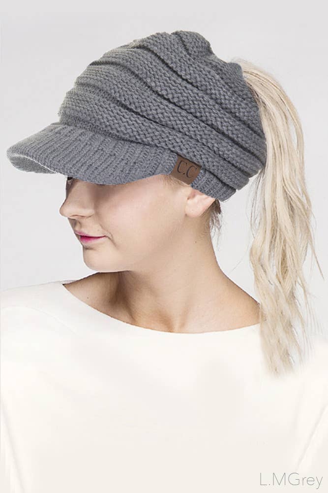 Hana - Wholesale Beanie - Women's - C.C Knit Brim Messy Bun Ponytail Beanie5