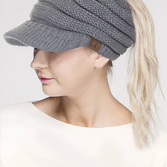 Hana - Wholesale Beanie - Women's - C.C Knit Brim Messy Bun Ponytail Beanie5