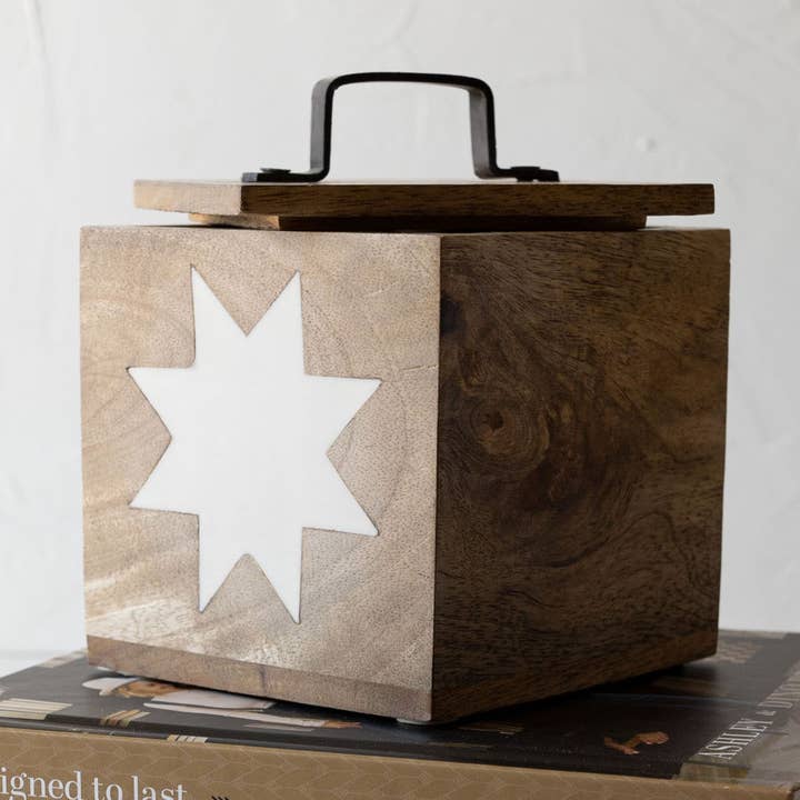 Dixie Barn Quilt Farm Jewelry Trinket Box Wood Lid White for wholesale by Foreside Home & Garden