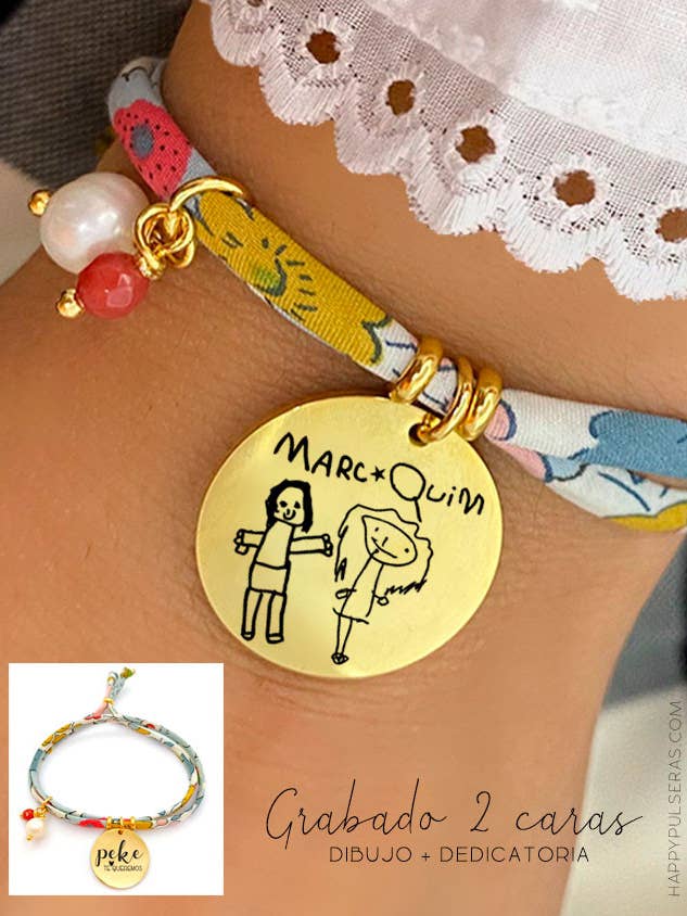 LIBERTY Happy bloemenarmband in blauwe tinten, gegraveerd met DI. voor wholesale door Happypulseras