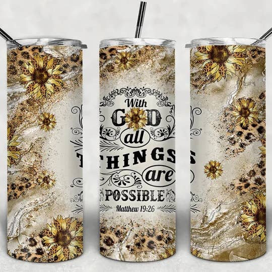 With God All Things Are Possible * Faith Christian Bible * for wholesale by Noel & Co Tumblers