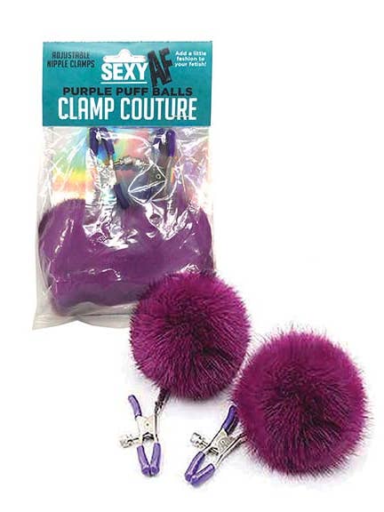 Little Genie Productions - Wholesale Nipple Pasties - Women's - Sexy AF Nipple Clamps- Purple Puff Balls