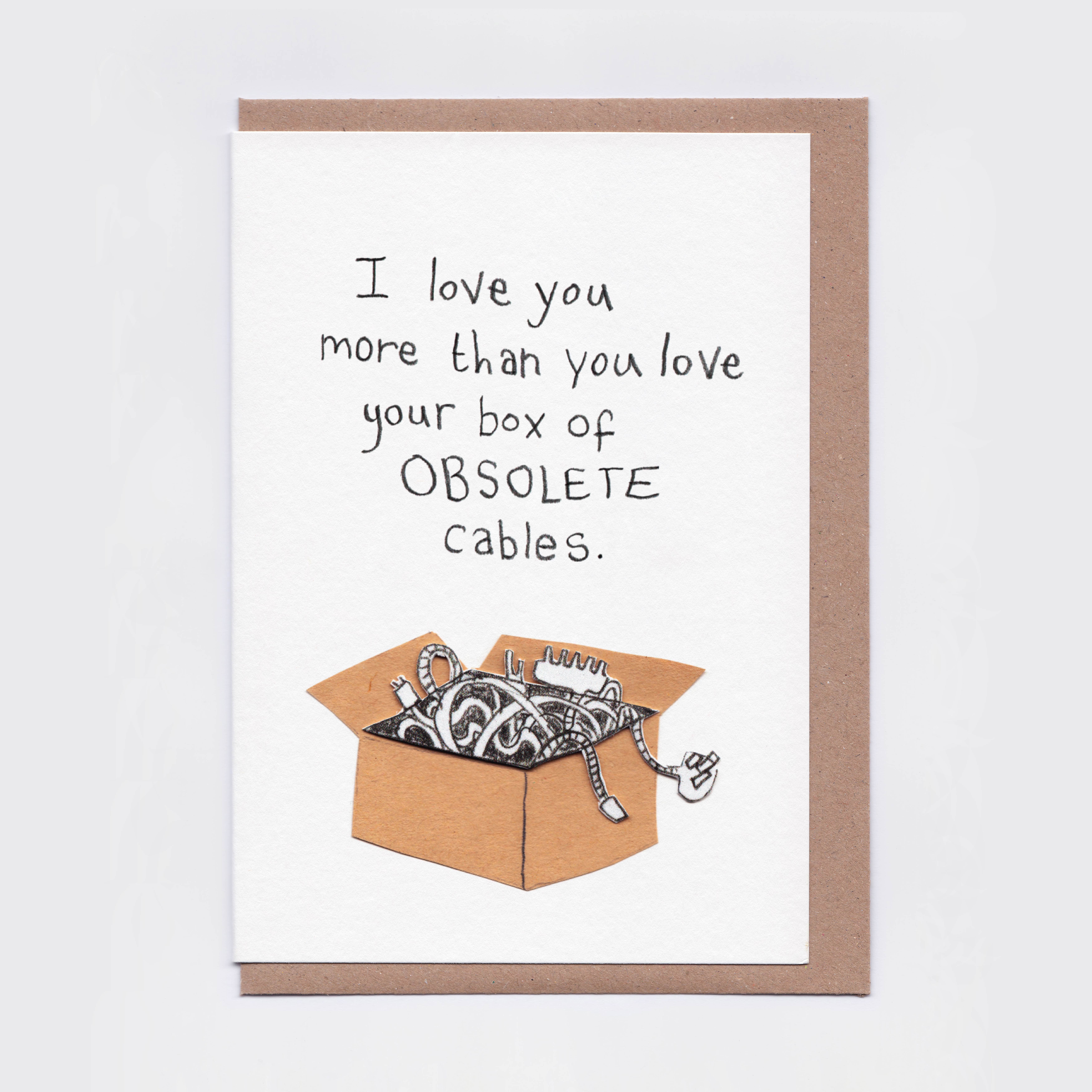 The Curious Pancake - Vente Cartes de déclaration d'amour - Carte des câbles obsolètes | Carte d'amour drôle0